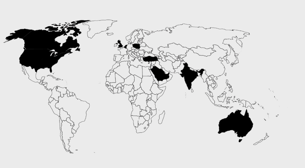 World Map highlighting clients